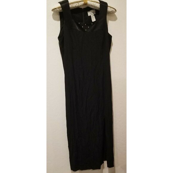 D. J. Summers Womens Size 12 Black Square Neck Sleeveless Midi Dress Side Slit - Picture 1 of 7